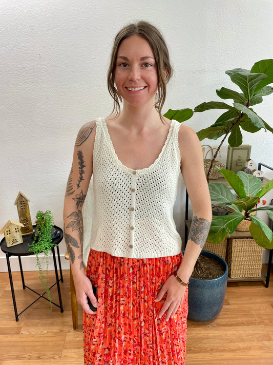 Cream Knit Button Up Tank