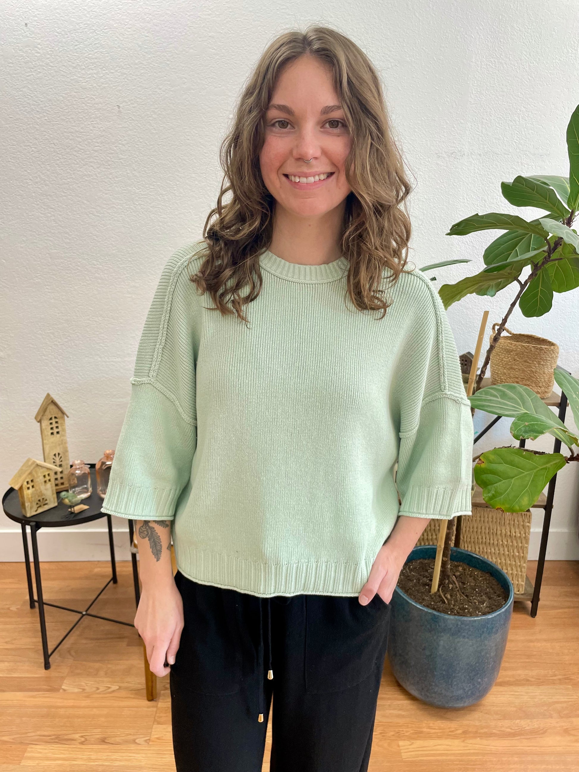 Mint Relaxed Sweater Top - Terra Cottage
