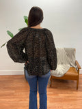 Black Floral Drop Sleeve Blouse