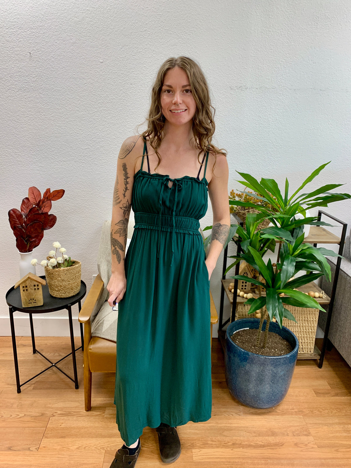 Forest Green Smocked Maxi Dress