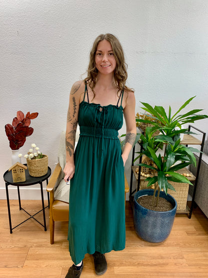 Forest Green Smocked Maxi Dress