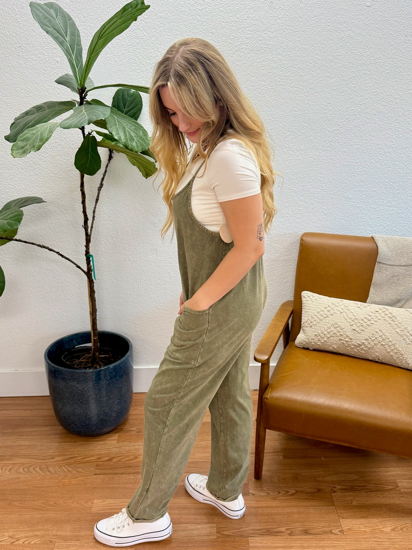 Olive Washed Cami Jumpsuit