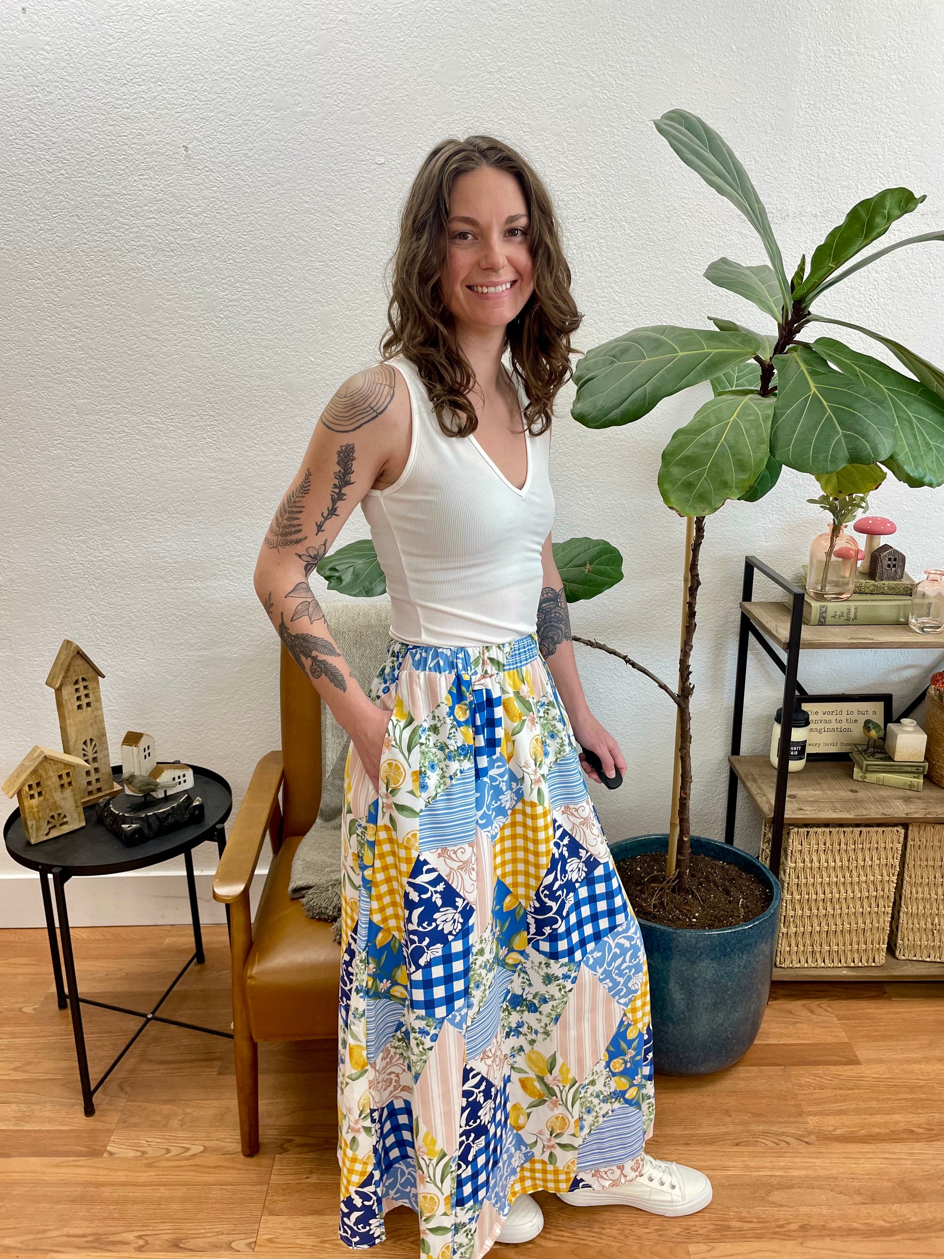 Blue Patchwork Maxi Skirt - Terra Cottage