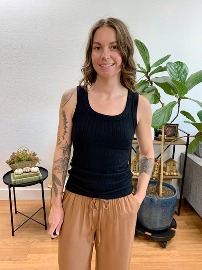 Black Melange Ribbed Tank Top
