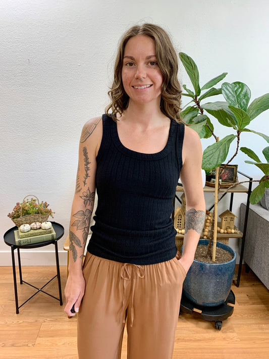 Black Melange Ribbed Tank Top