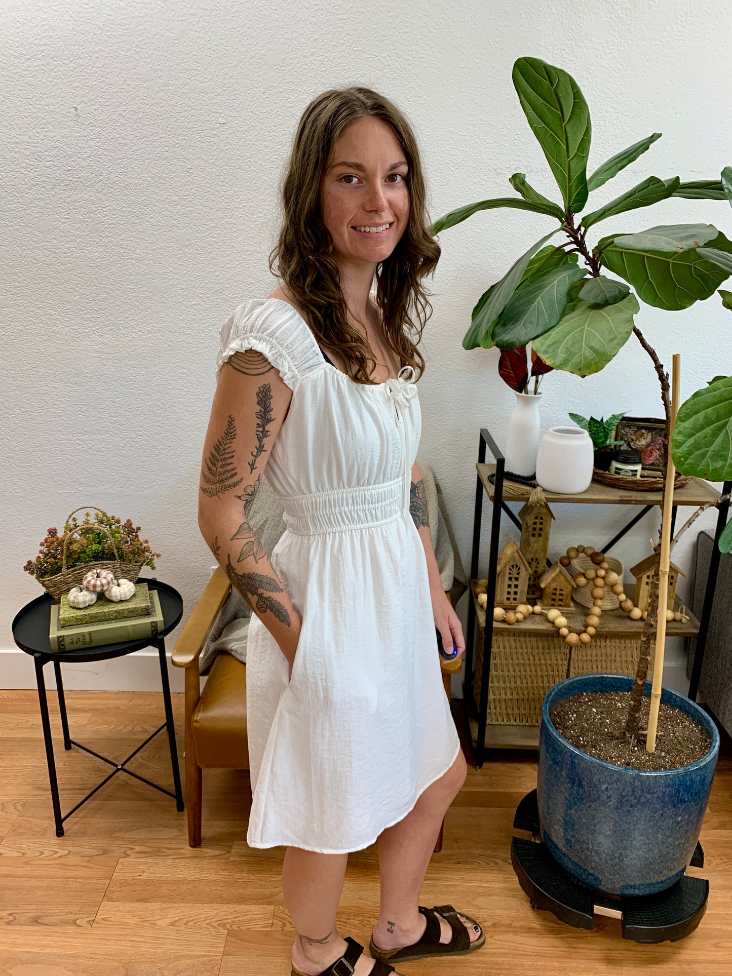 White Smocked Mini Dress
