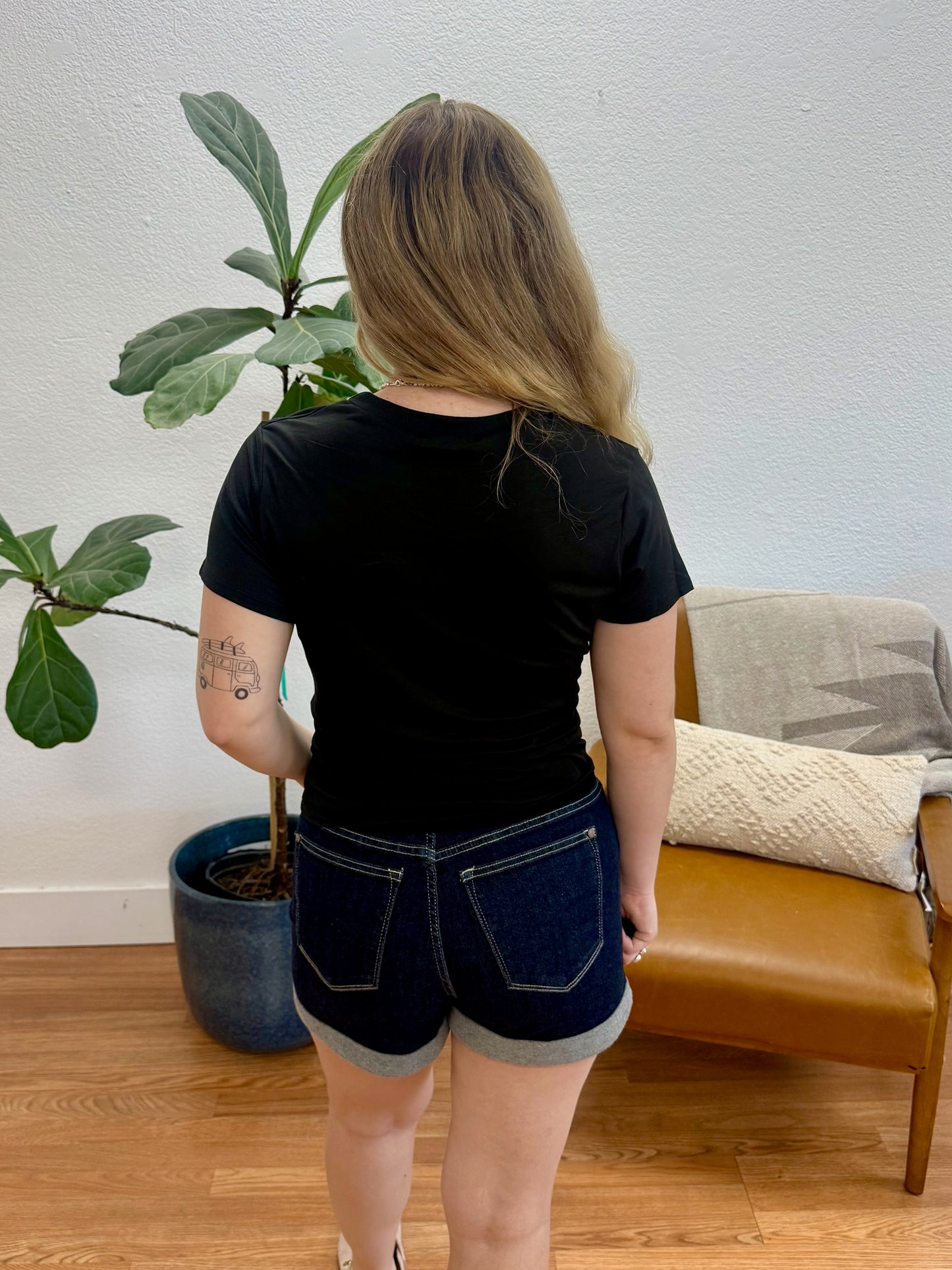 Black Solid Twist Crop Top