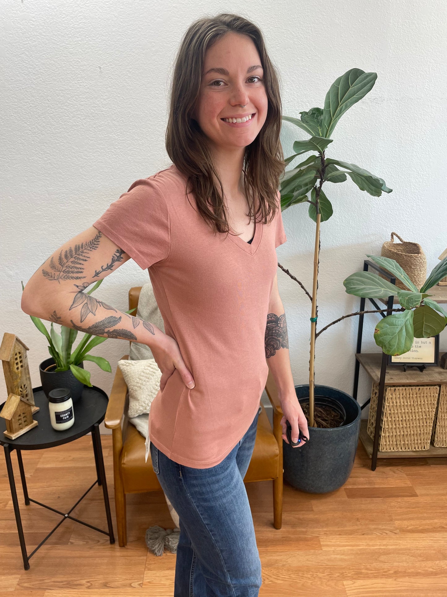 Terra Cotta Classic Slim V Neck Tee