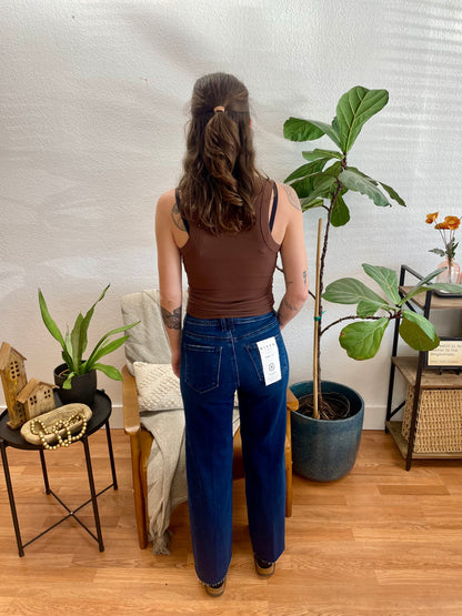 Risen Ankle Dark Crop Wide Leg Jeans