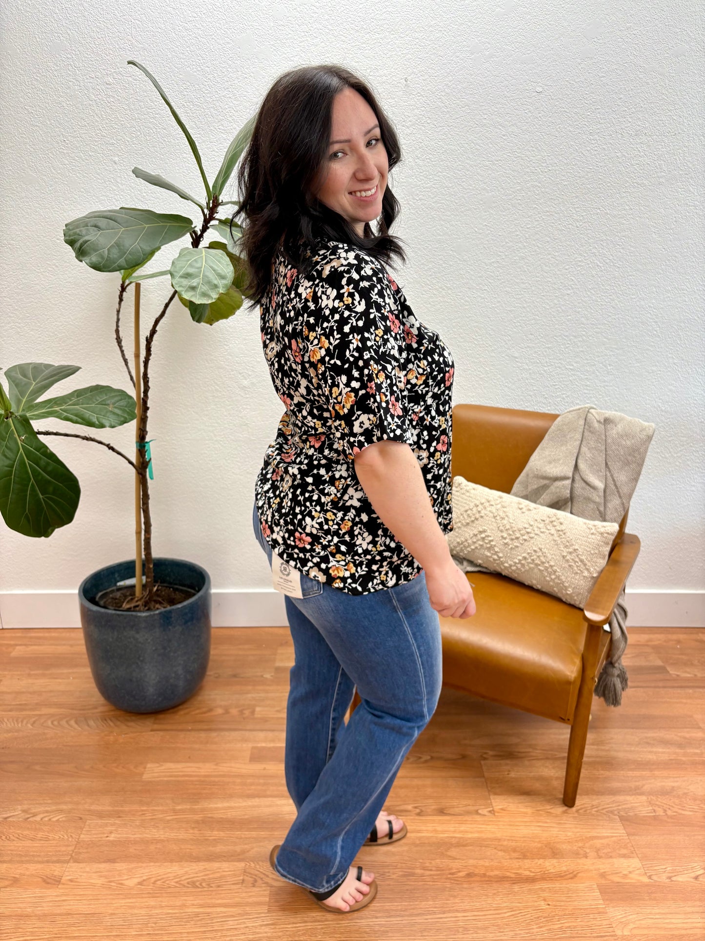 Black Floral Loose Blouse