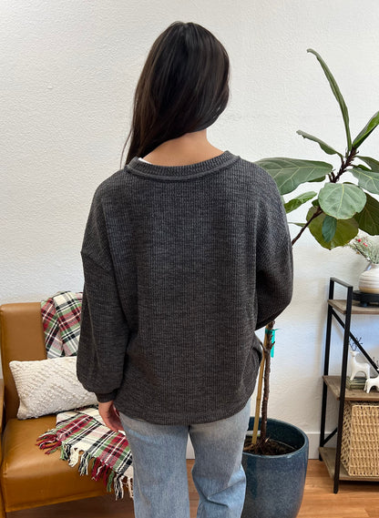 Charcoal Ribbed Pocket Pullover