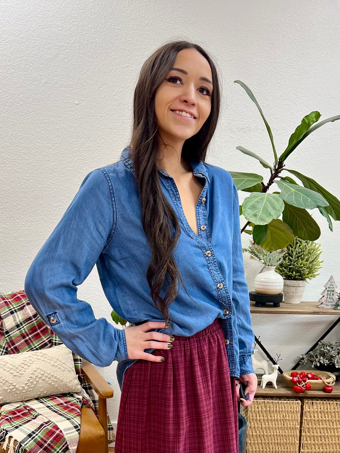 Chambray Tab Sleeve Button Down