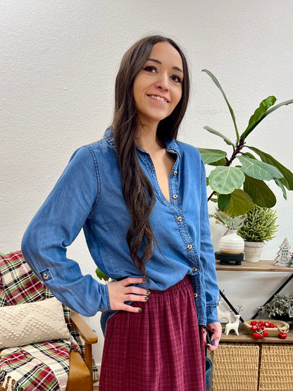 Chambray Tab Sleeve Button Down