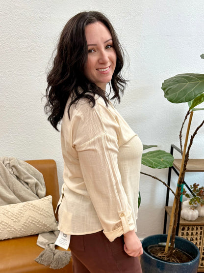 Cream Woven Tab Sleeve Blouse