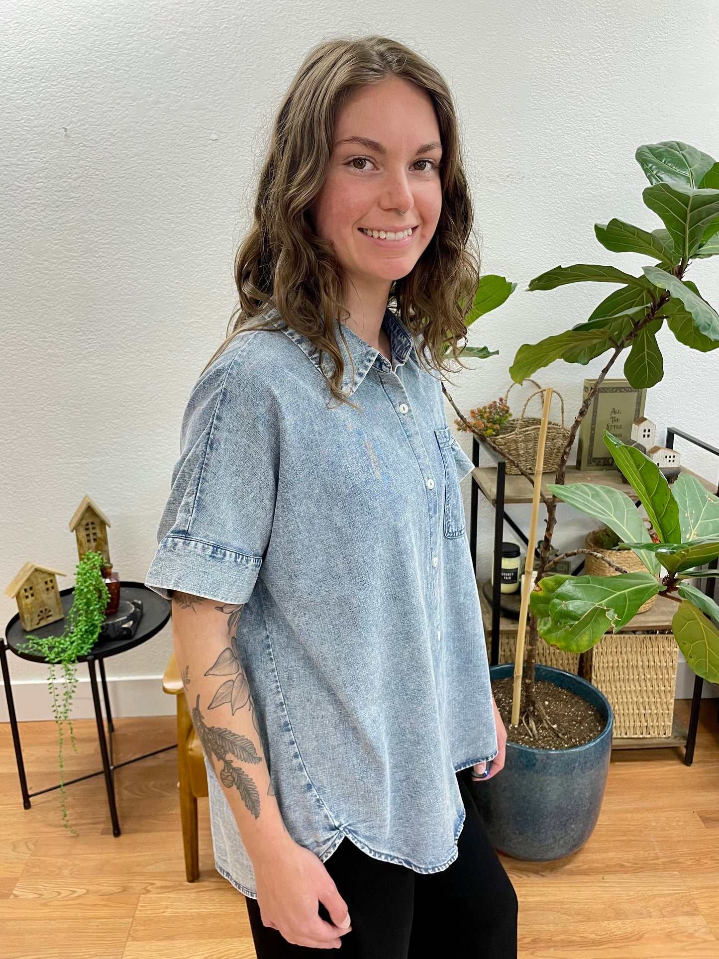 Indigo Oversized Chambray Top