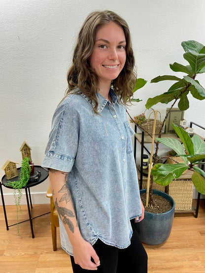 Indigo Oversized Chambray Top