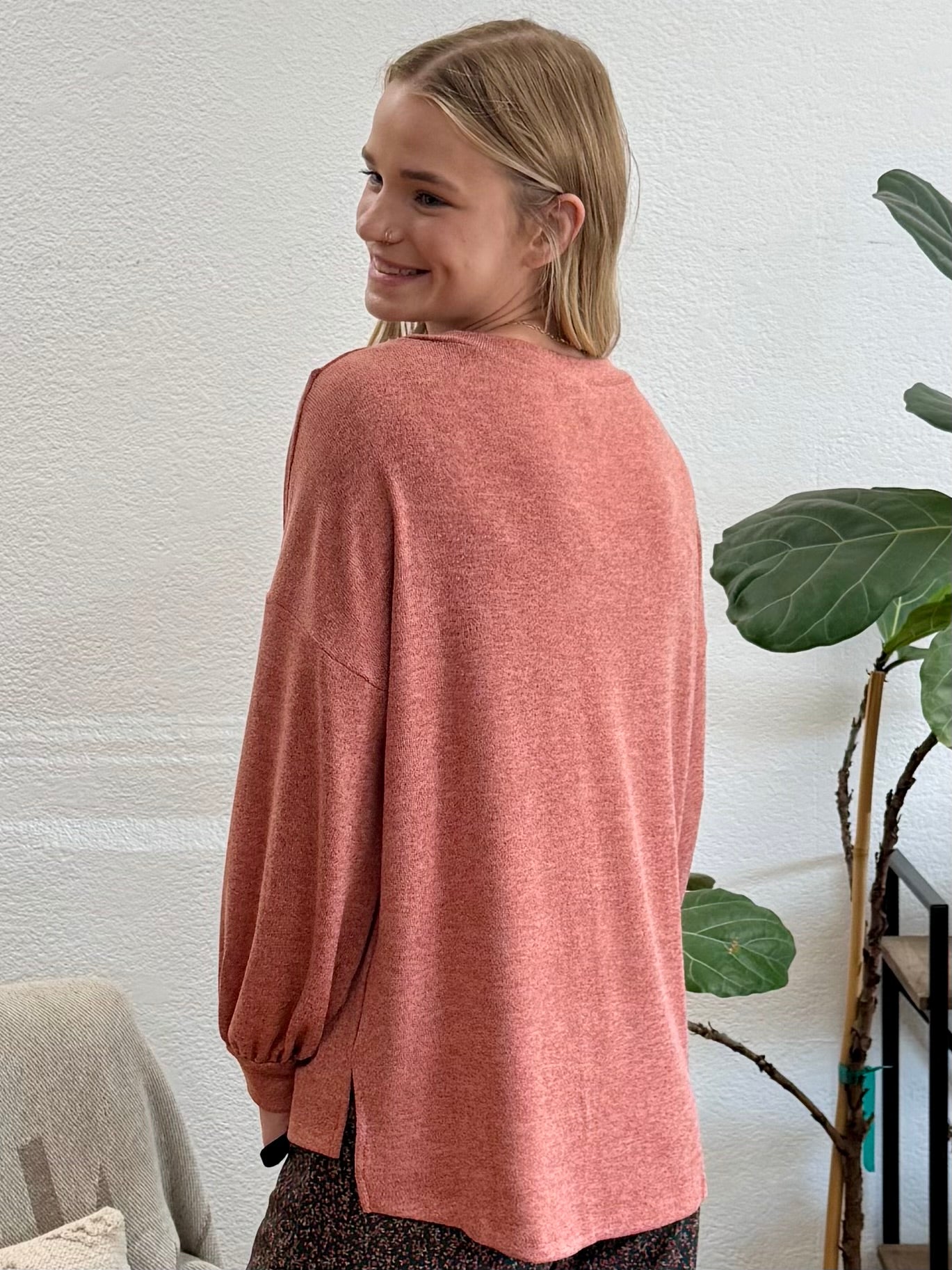 Dark Coral Stitch Hacci Knit Top