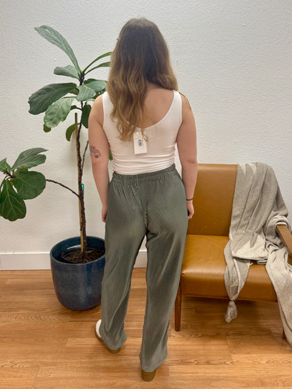 Olive Pleated Pants