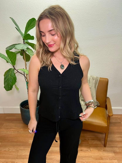 Ribbed Black Button Up Vest