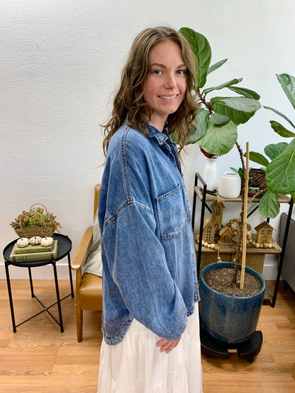 Washed Chambray Long Sleeve Top