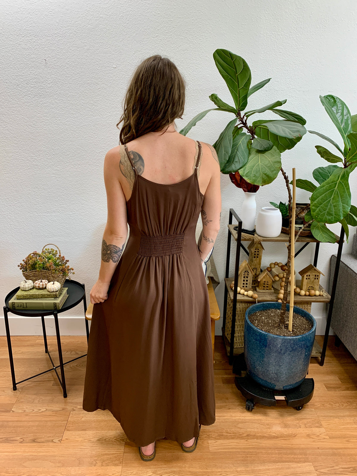 Chocolate Flowy Button Front Dress