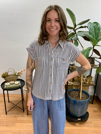 Charcoal Striped Collared Shirt