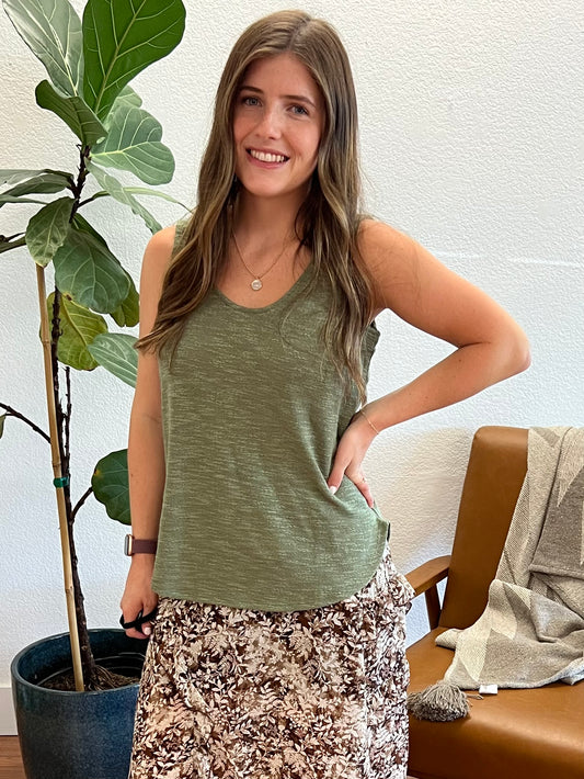 Lt Olive Double Scoop Hacci Tank