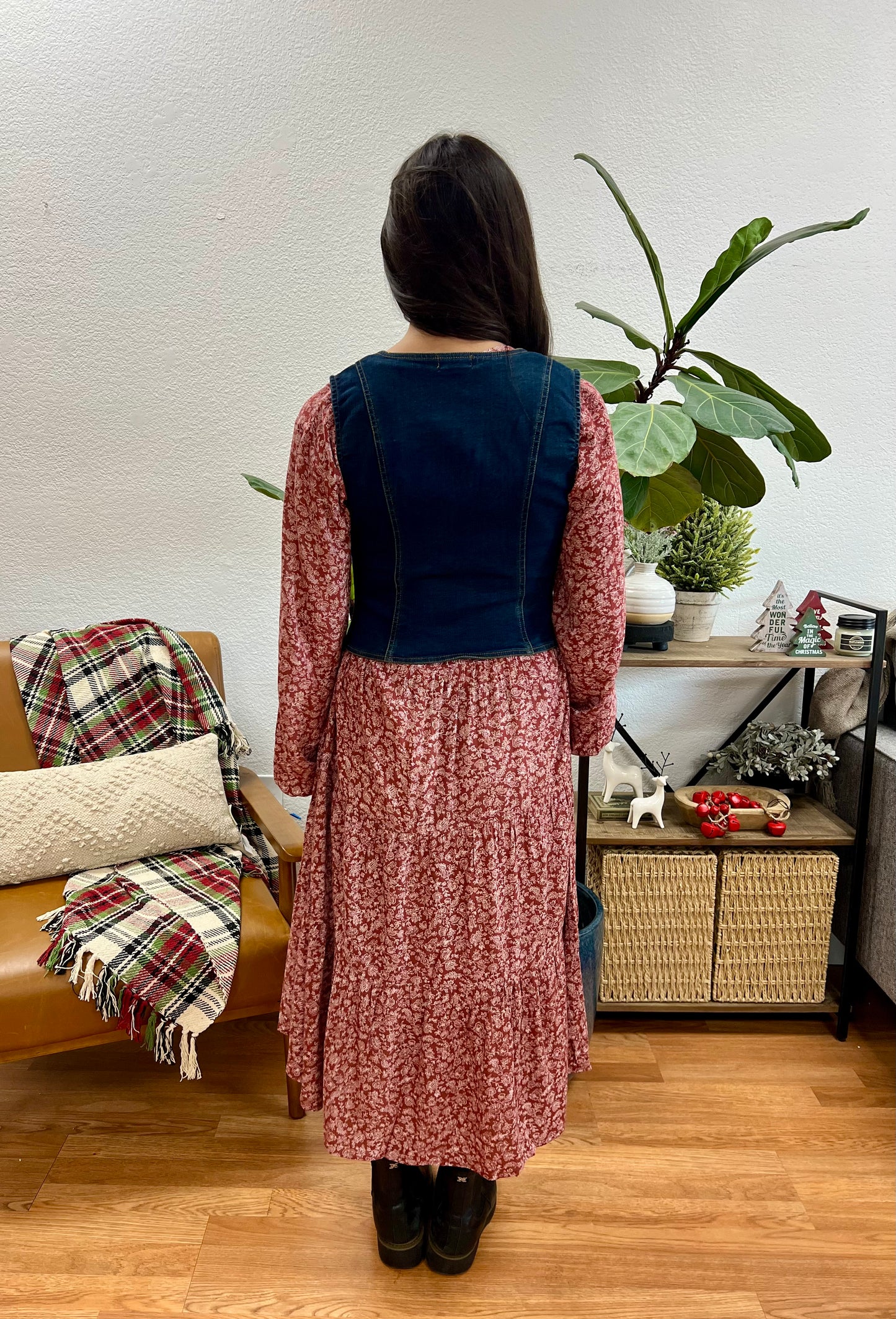 Brick Floral Midi Dress