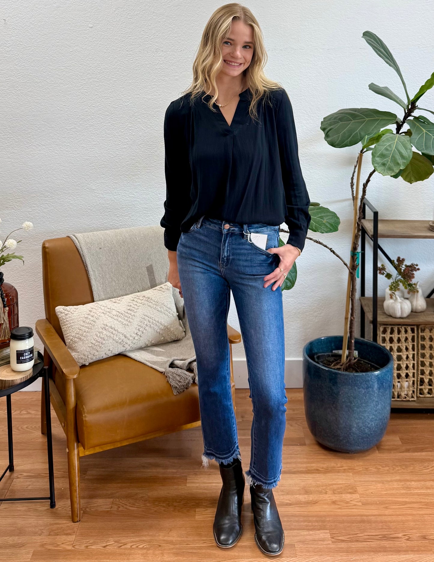 RISEN High Rise Crop Straight Jeans