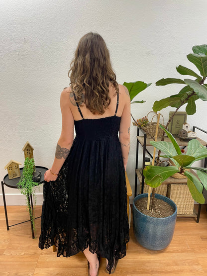 Black Hanky Hem Lace Dress