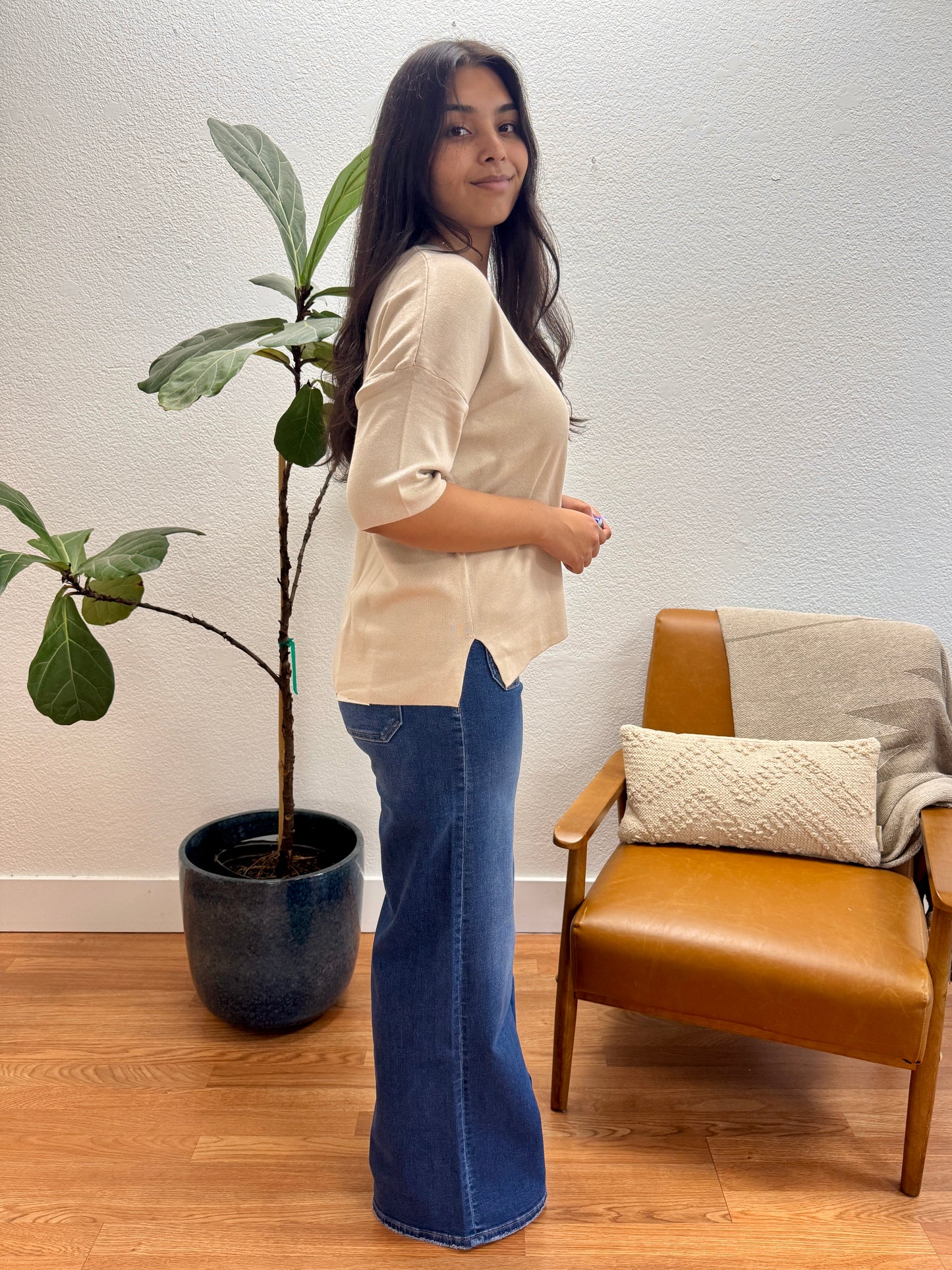 Cream Drop Shoulder Sweater