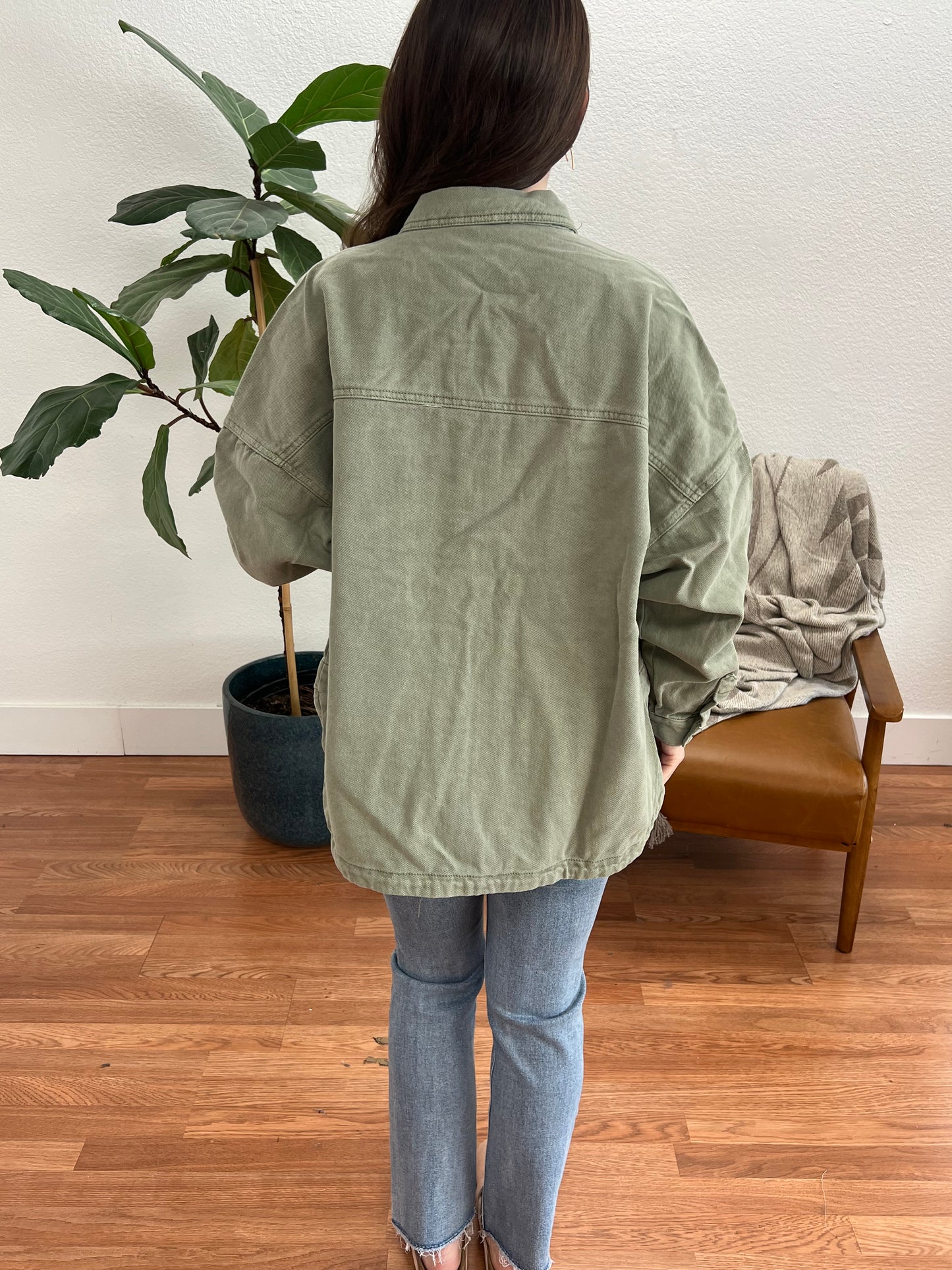 Army Green Vintage Washed Shacket