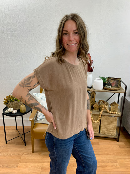 Mocha Crinkle Plisse Top