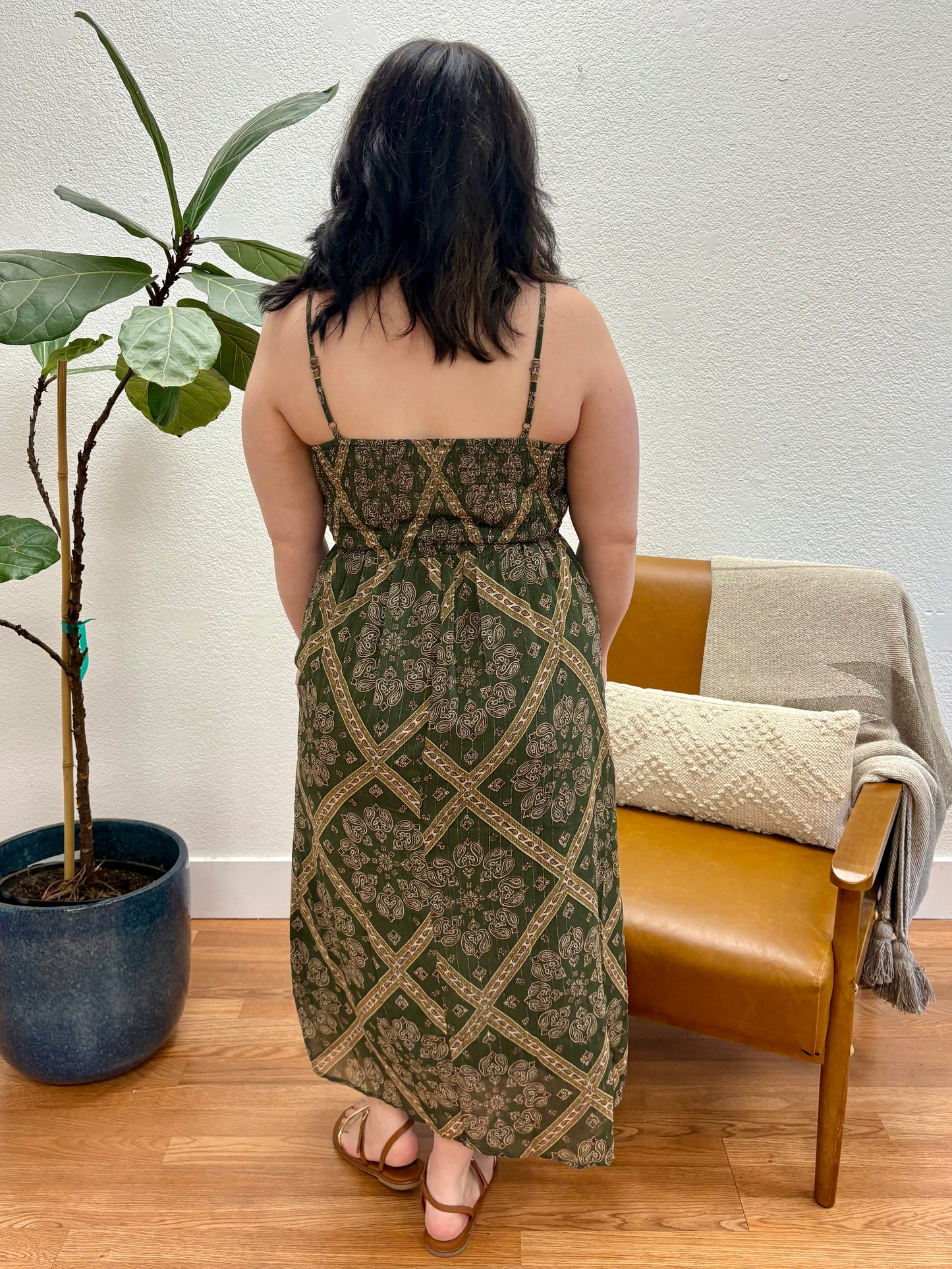 Olive Smock Chiffon Cami Midi Dress