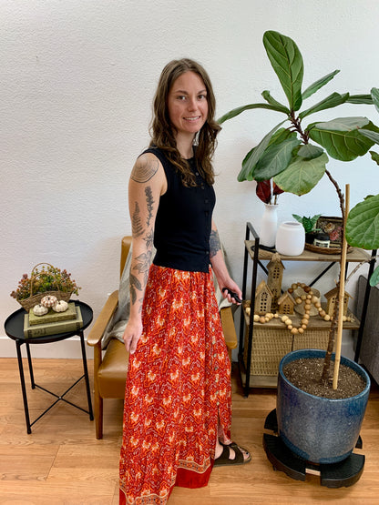 Red Woven Printed Skirt