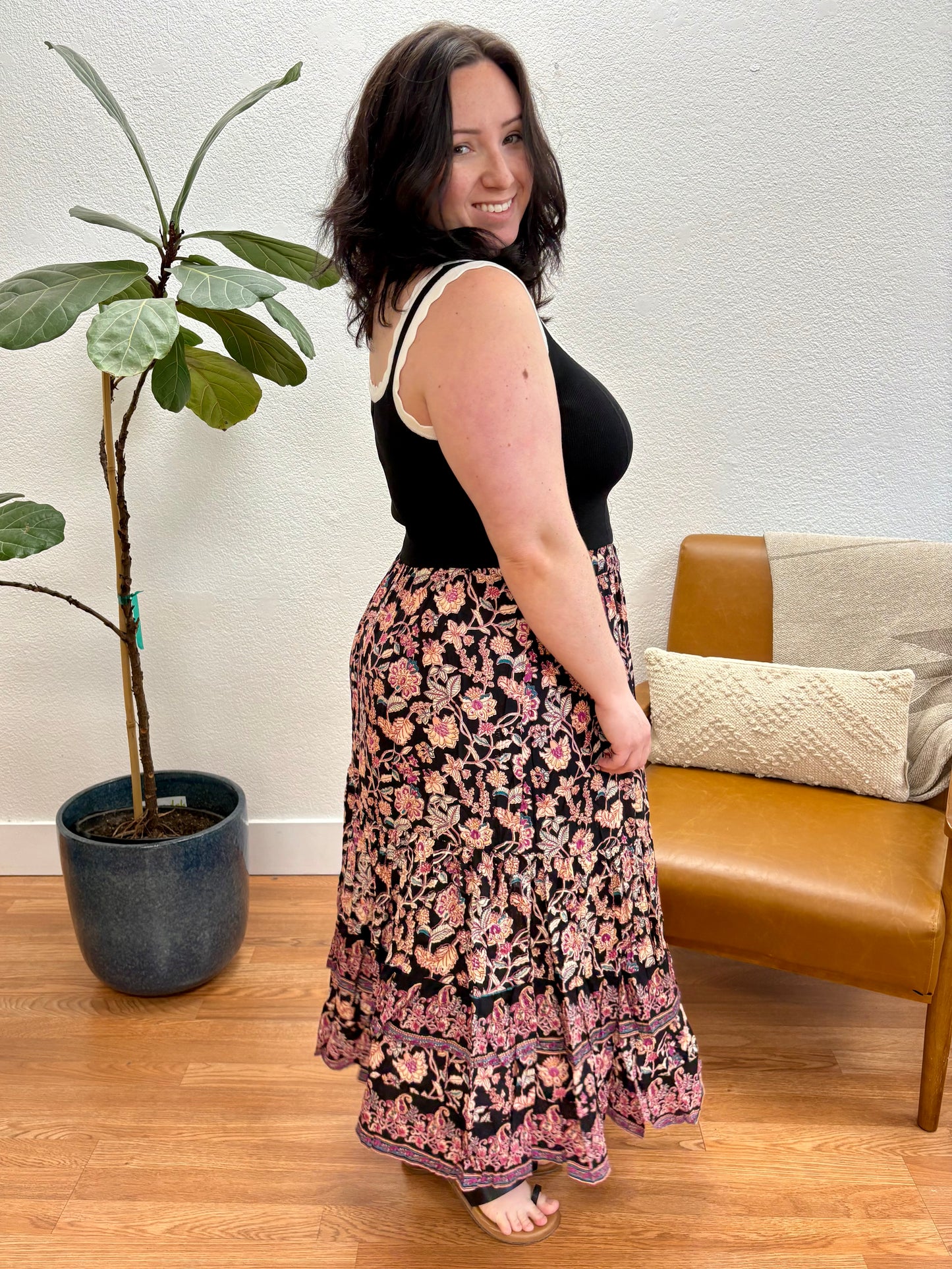 Black Printed Maxi Skirt