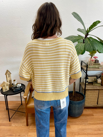 Butter Yellow Stripe Raw Edge Sweater - Terra Cottage