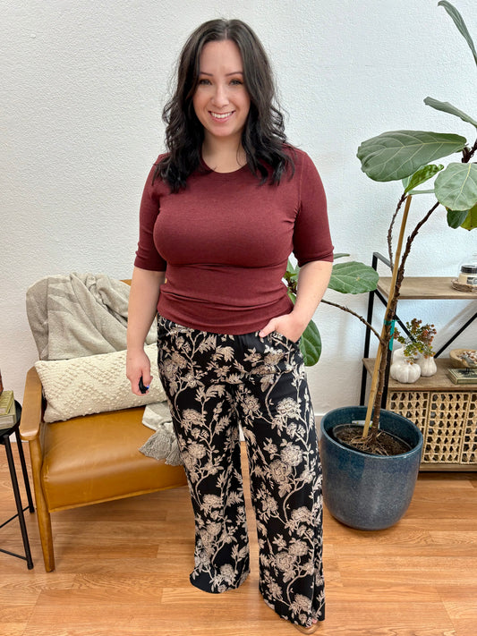 Black Printed Wide Leg Pants