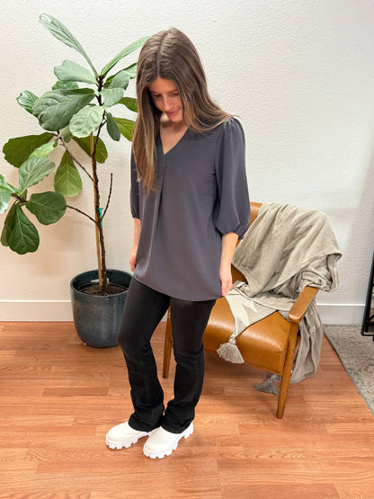 Gunmetal Grey V-Neck Tunnel Sleeve Top