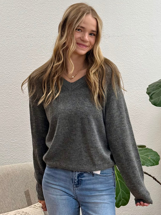 Charcoal Knit Pullover Sweater