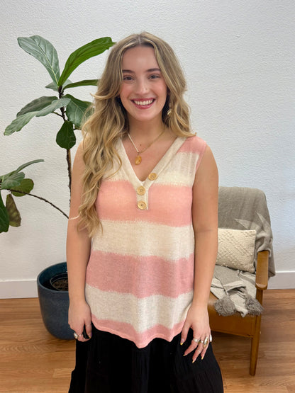 Pink Stripe V-Neck Tank