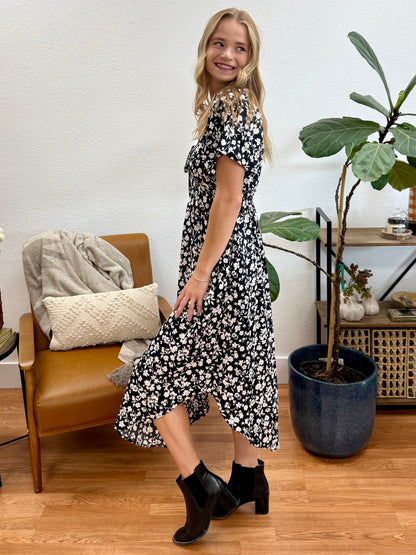 Black And Ivory Floral Sweetheart Dress