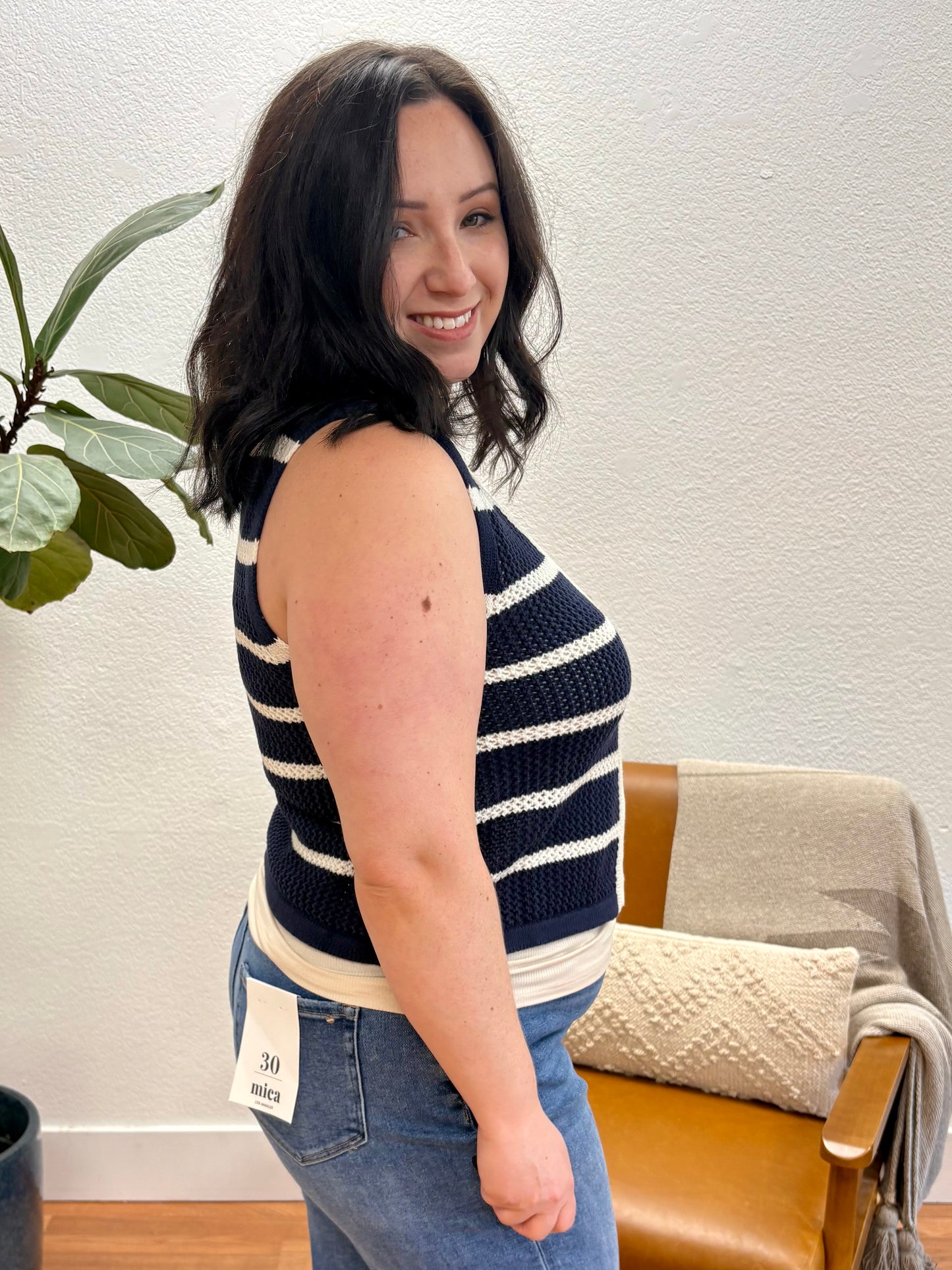 Navy Stripe Split Hem Vest