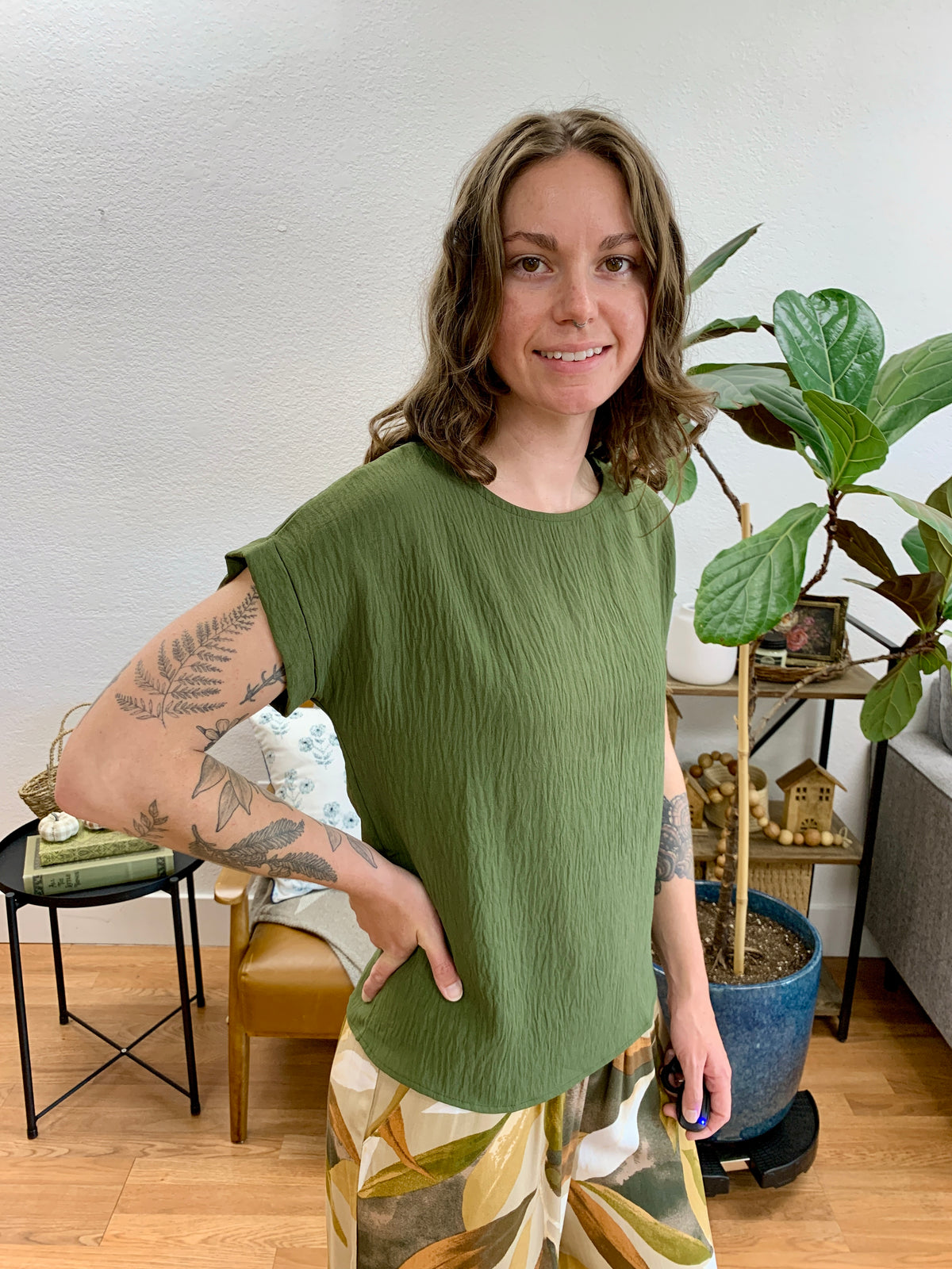 Olive Roll Sleeve Soft Tee
