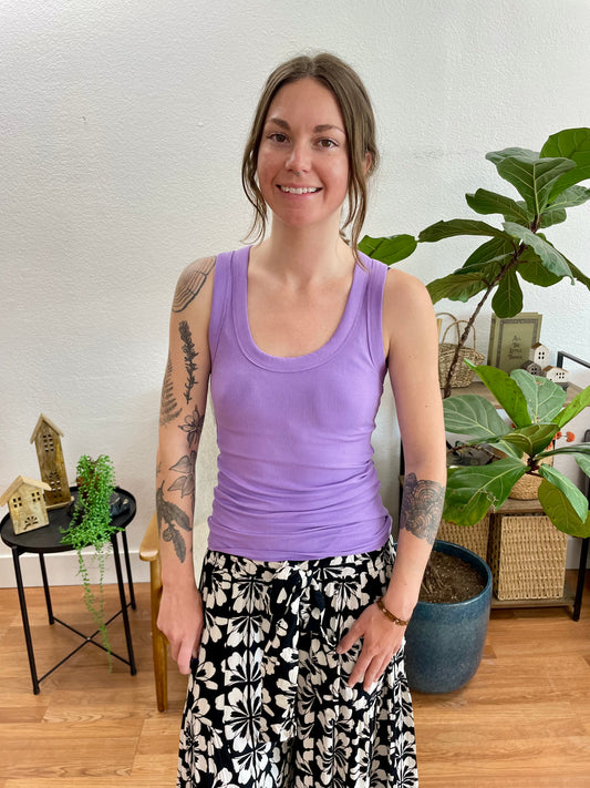 Lavender Ribbed Scoop Neck Tank