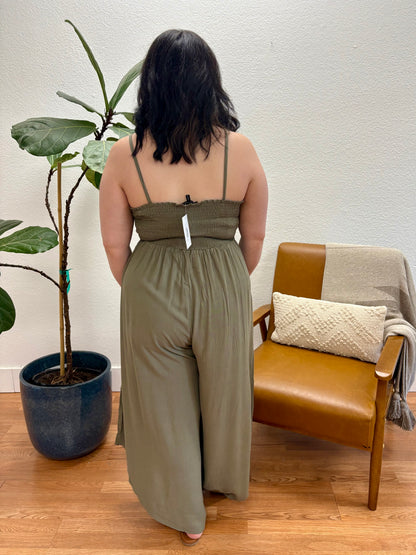 Olive Solid Midi Jumpsuit