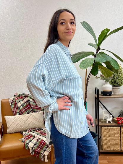 Striped Light Denim Shacket