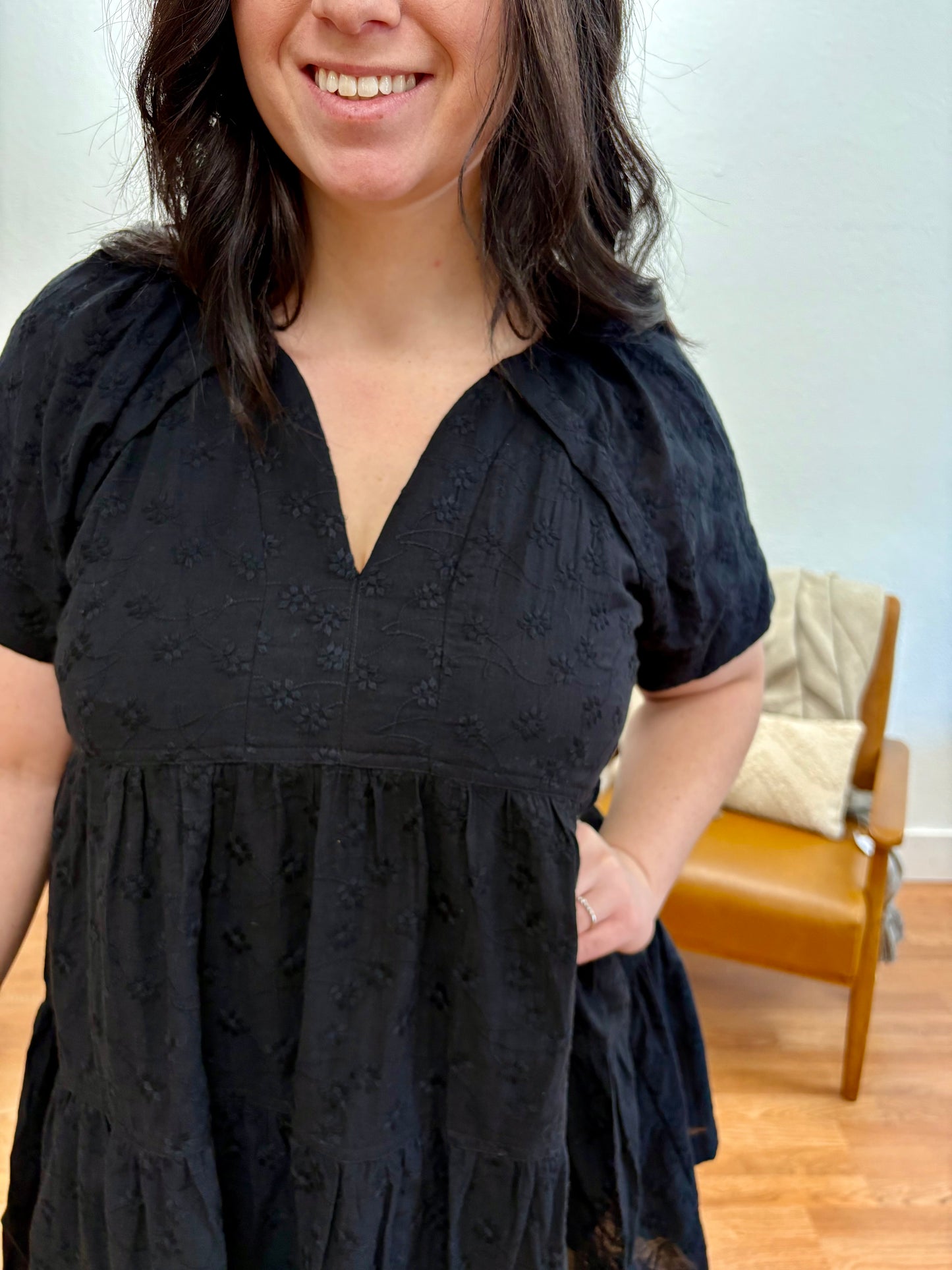 Black Embroidered Mini Dress