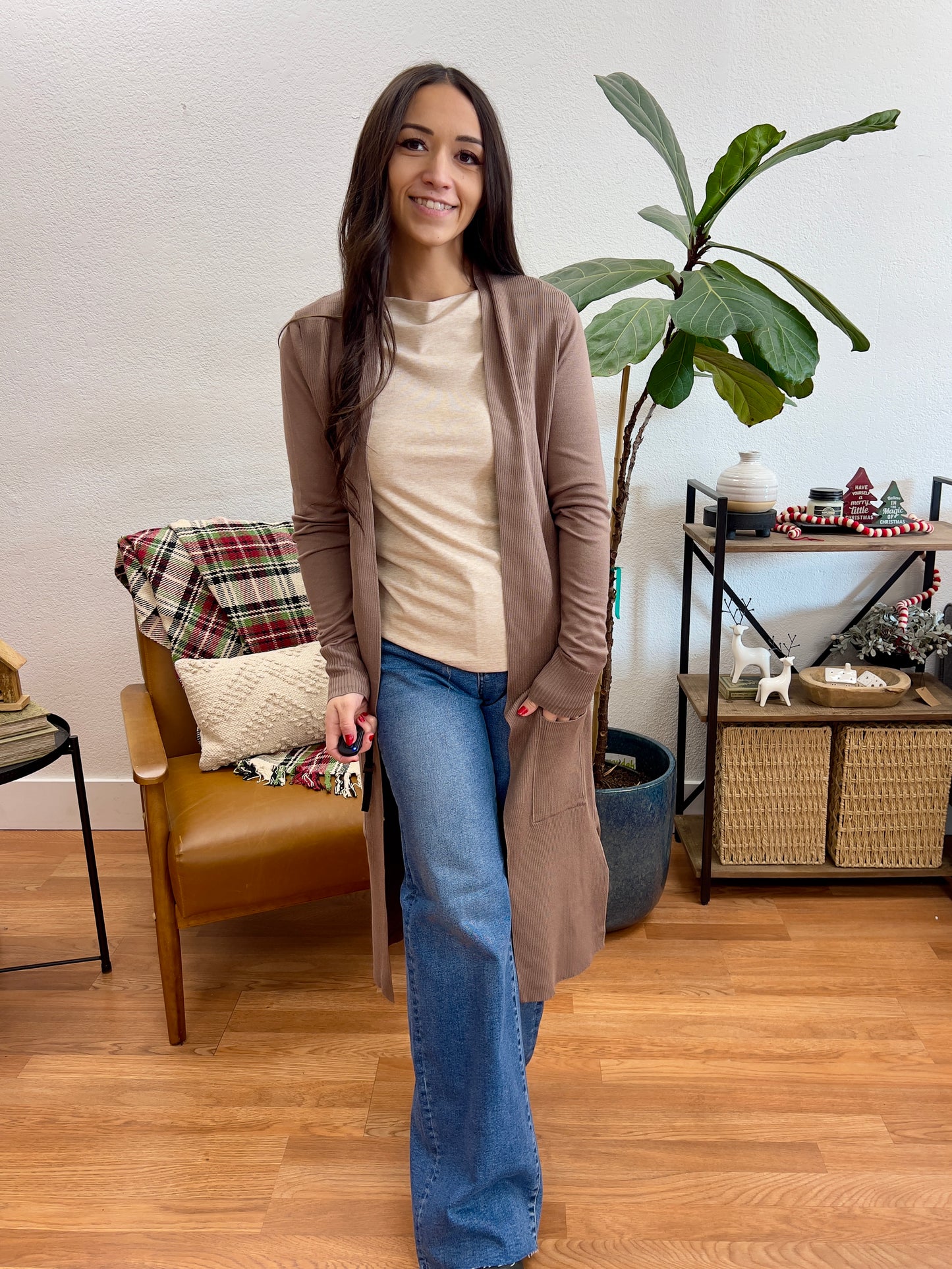 Mocha Longline Open Cardigan