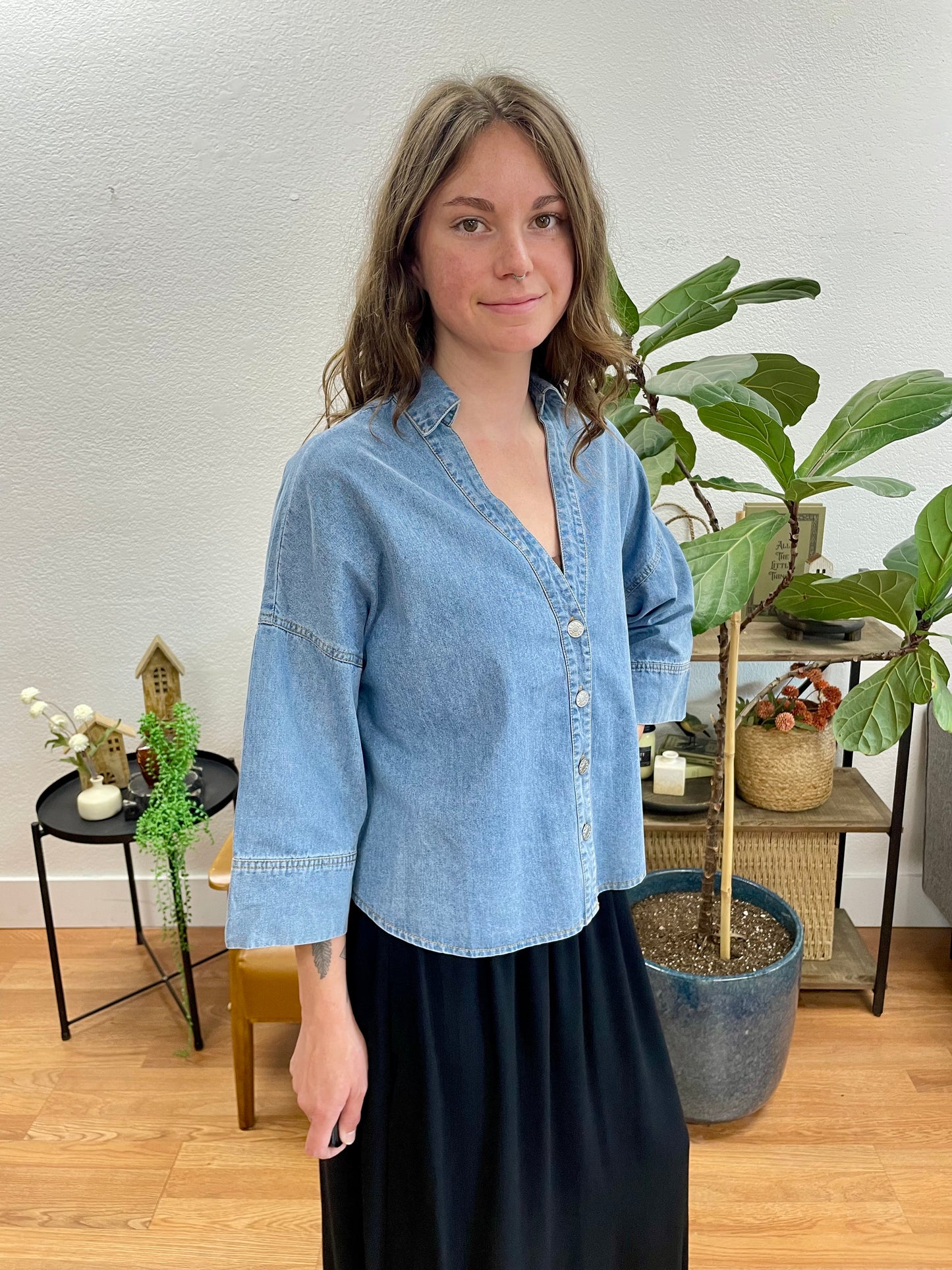 Denim Bell Sleeve Top